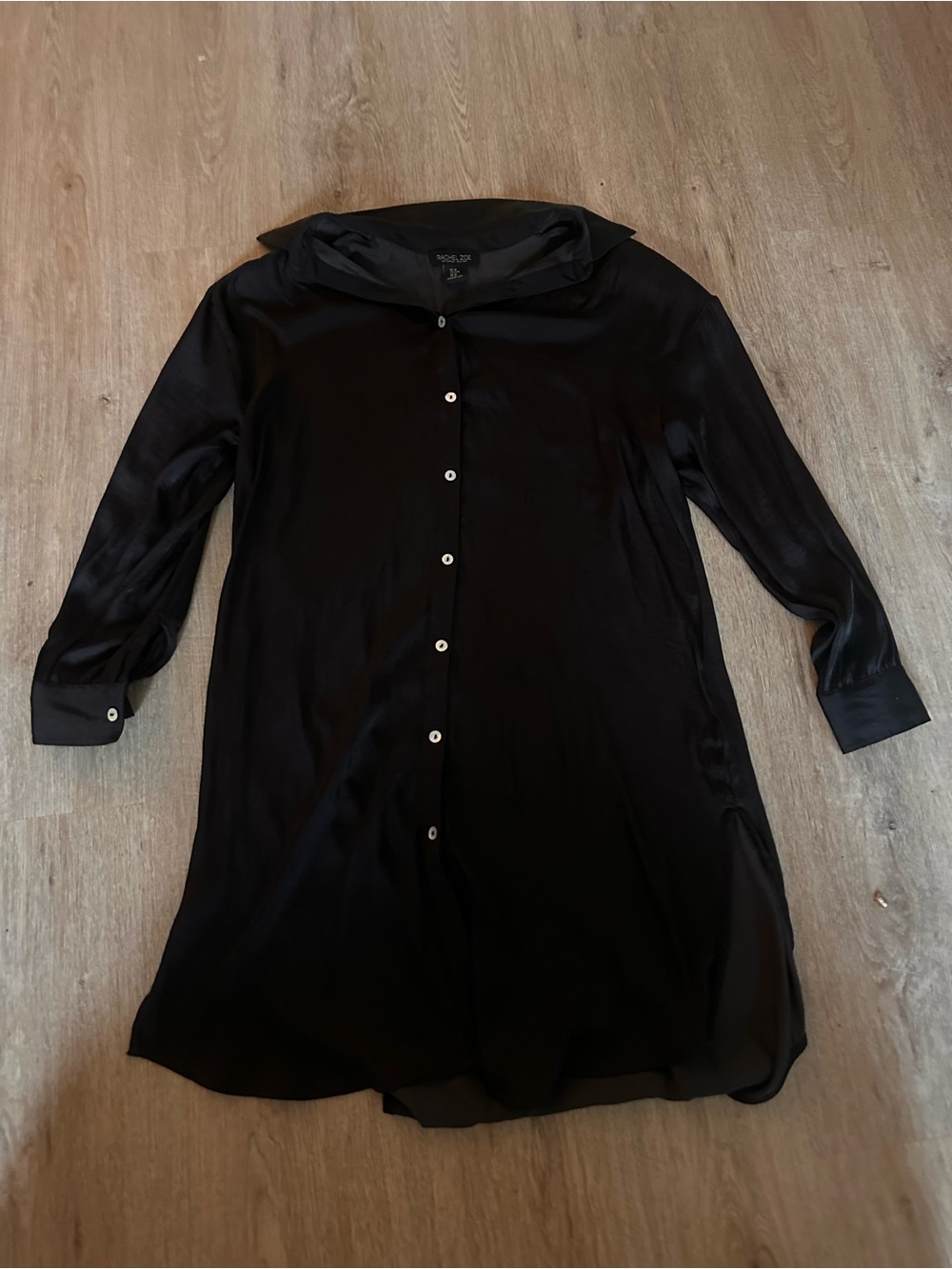 Rachel Zoe Black Silk Long Button-Front Blouse